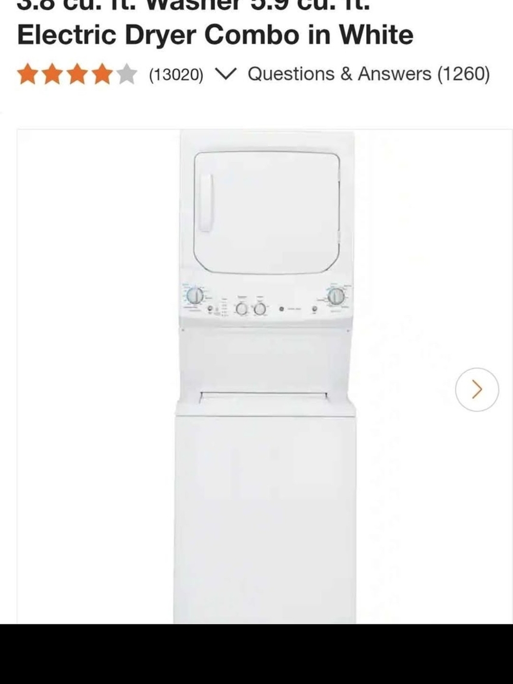 Stacked White Washer Dryer Electric Combo